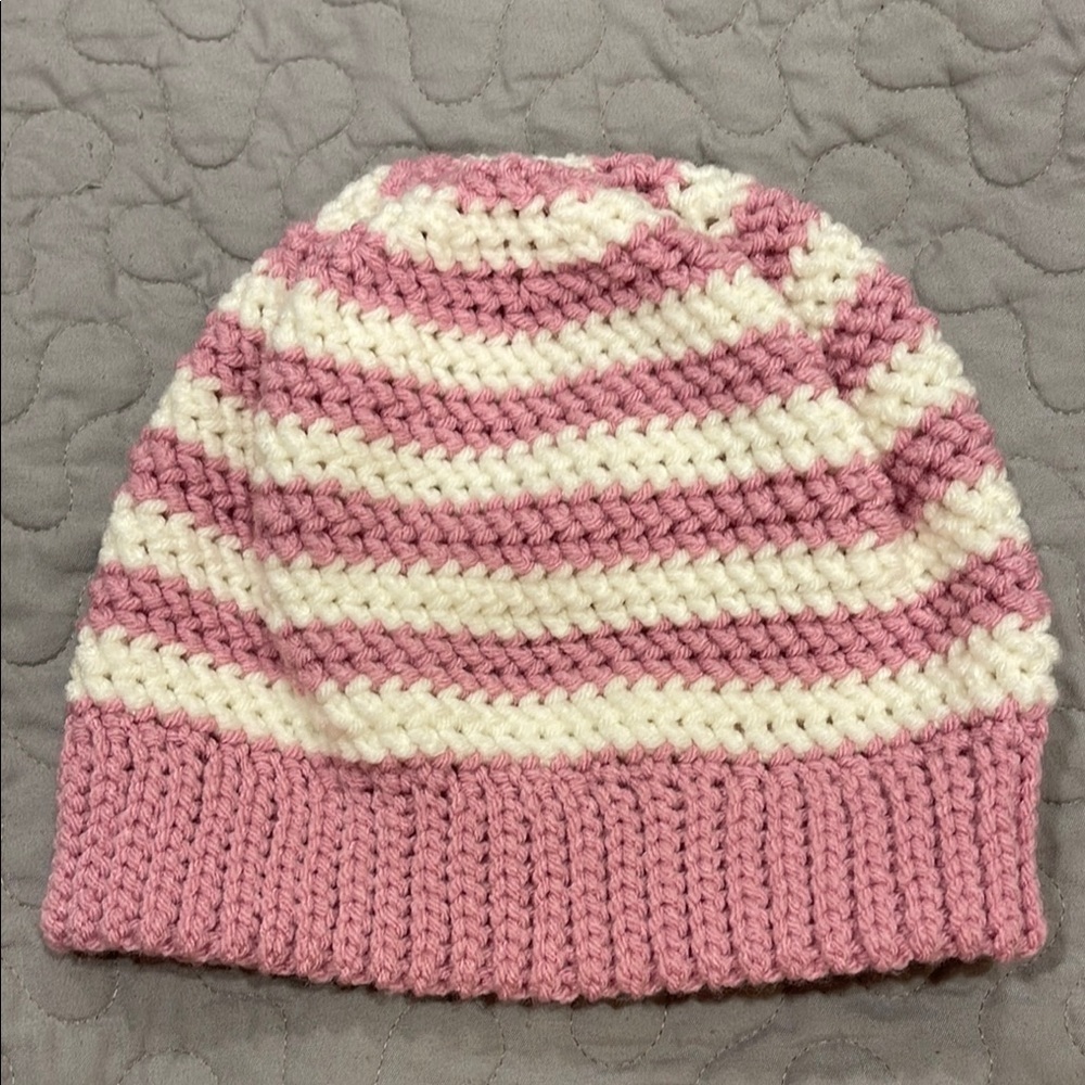 Light Purple and White Striped Beanie